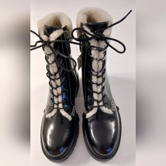 COACH Leighton Shearling Bootie • Black Patent Leather • Size 9.5 B - Picture 2 of 14